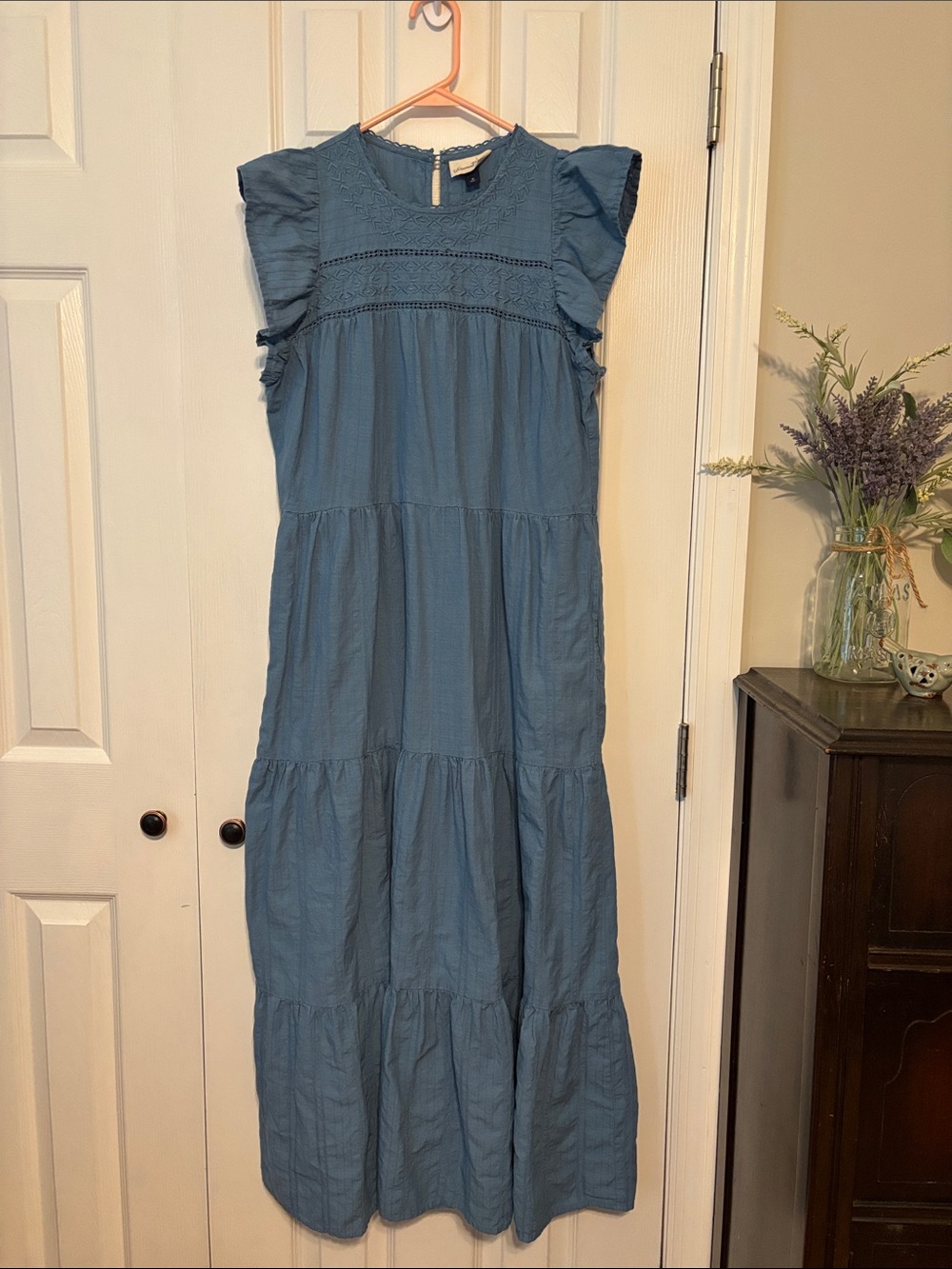 Universal Thread Blue Tiered Maxi Dress with Ruffle Sleeves